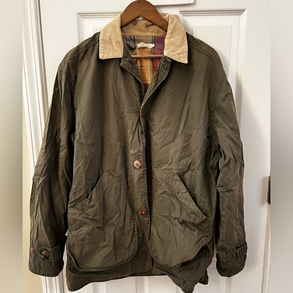 J. Crew Other - Vintage J-Crew Men’s Wax Jacket w/ Corduroy Collar and Plaid Interior Size Small